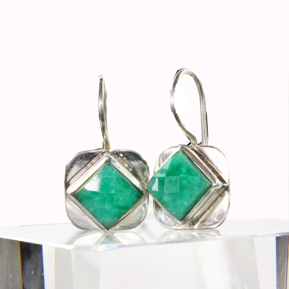 Turquoise Square Cut Hook Earrings - Picture 1 of 1